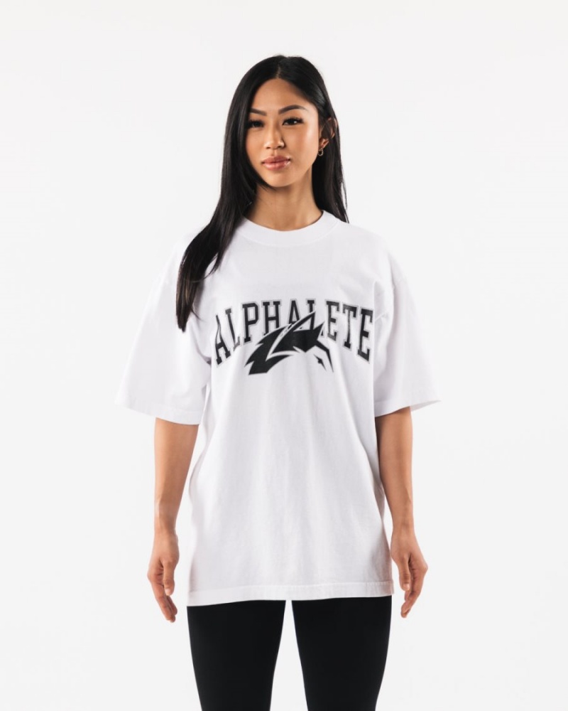 Chemises Alphalete Wolf Head Tee Blanche Noir Femme | EJS-03112125