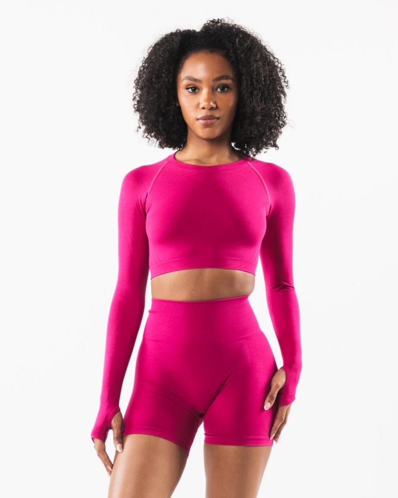 Manches Longues Alphalete Stratus LS Crop Magenta Femme | DCH-81179755