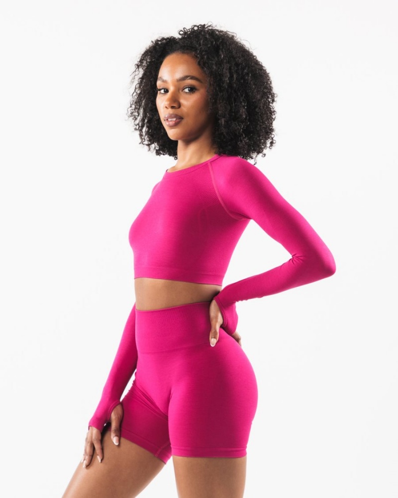 Manches Longues Alphalete Stratus LS Crop Magenta Femme | DCH-81179755