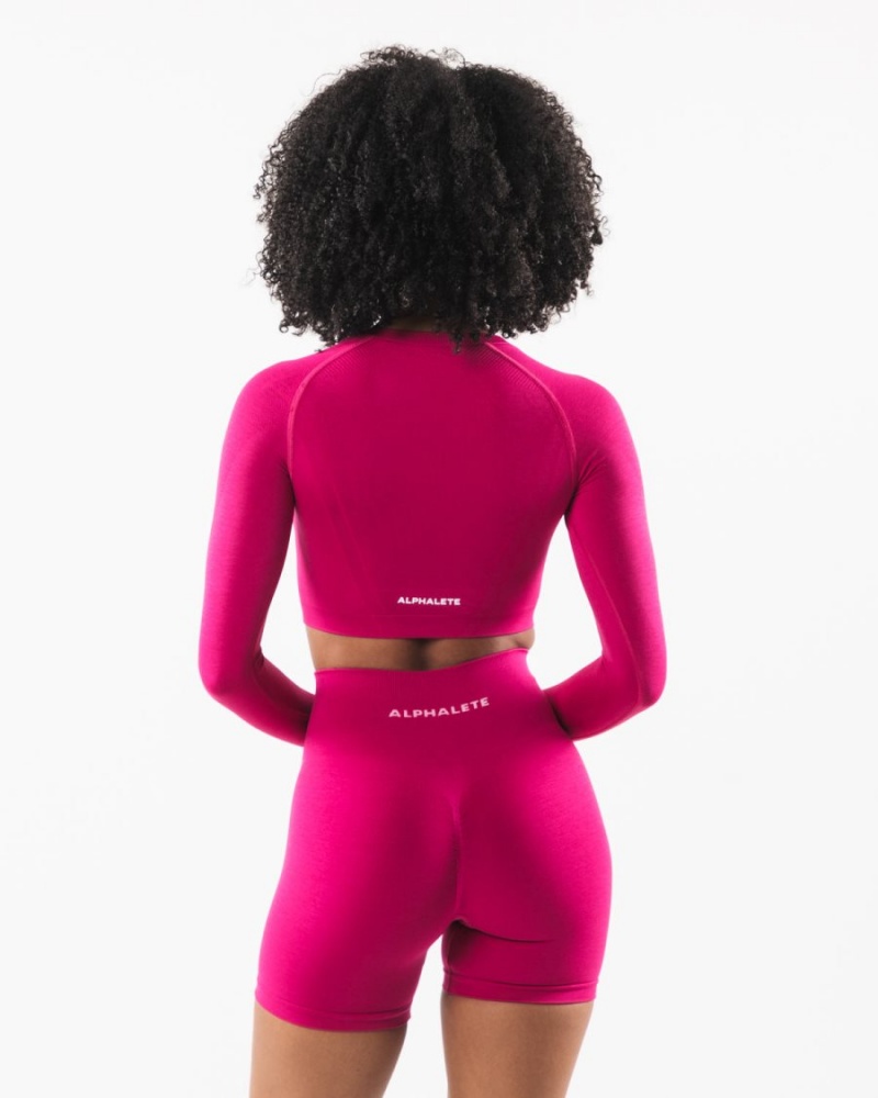 Manches Longues Alphalete Stratus LS Crop Magenta Femme | DCH-81179755