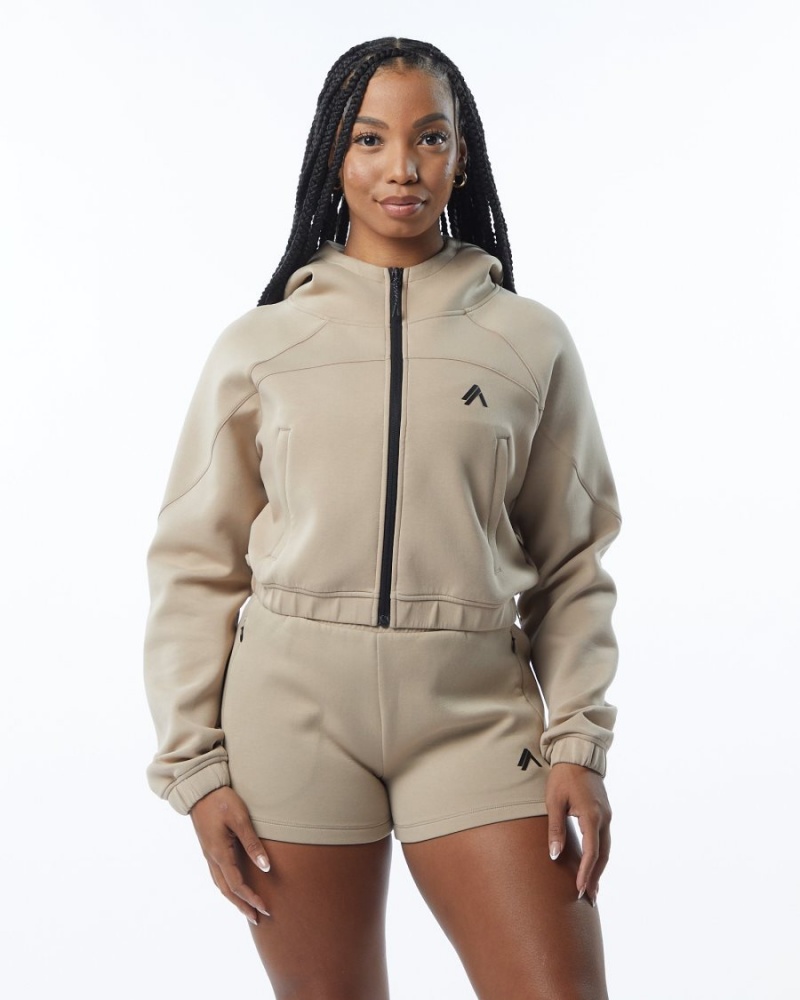 Vestes Alphalete ELMTS Full-Zip Crop Jacket Tan Femme | ODG-49768106