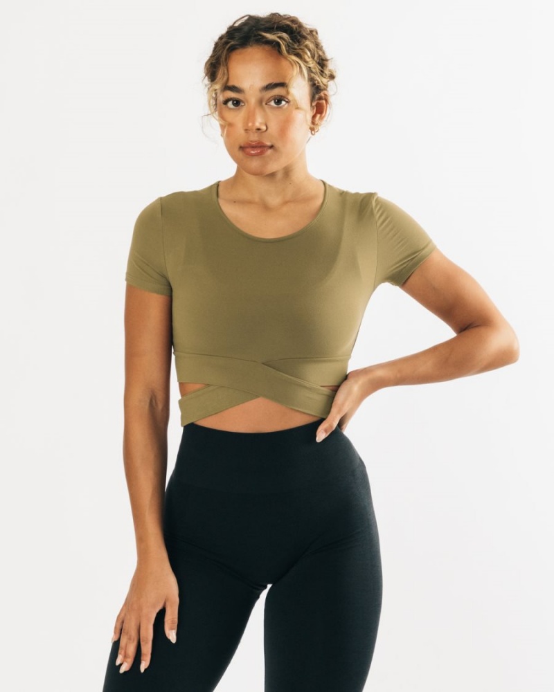 Chemises Alphalete Ultrasoft Wrap Tie Top Vert Olive Femme | SWK-72442259