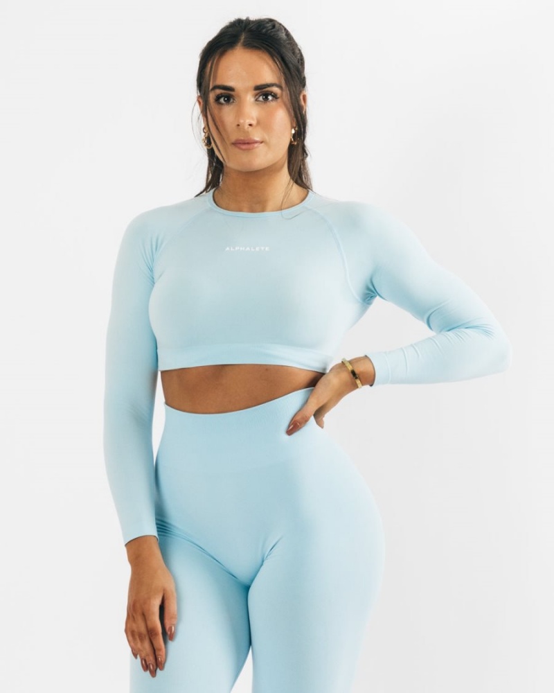 Manches Longues Alphalete Amplify LS Crop Bleu Femme | KCI-55705124