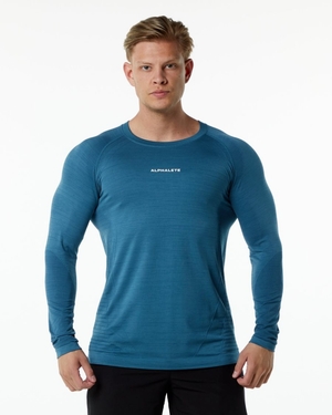 Chemises Alphalete Ozone LS Tee Bleu Homme | QII-82341153