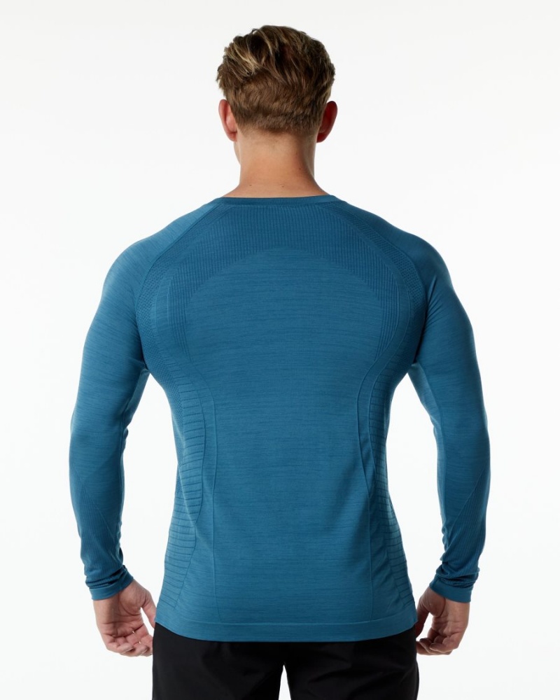 Chemises Alphalete Ozone LS Tee Bleu Homme | QII-82341153