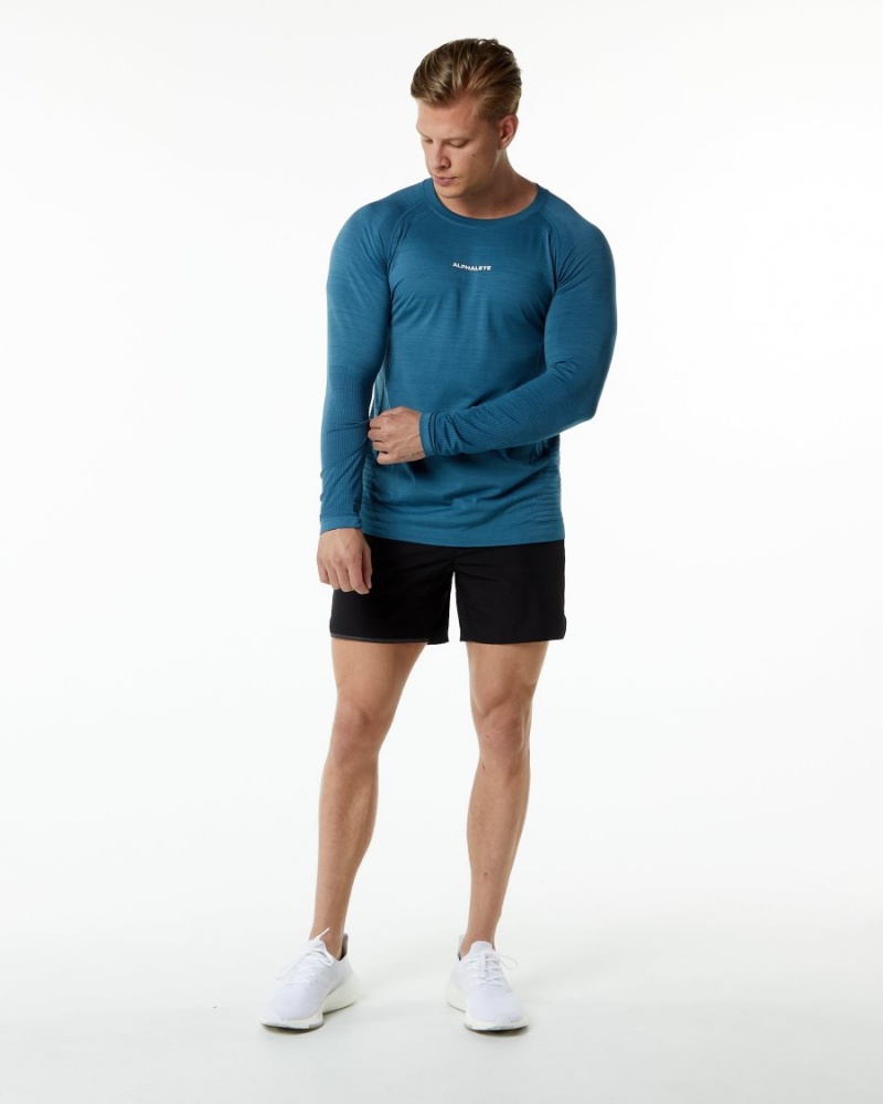 Chemises Alphalete Ozone LS Tee Bleu Homme | QII-82341153