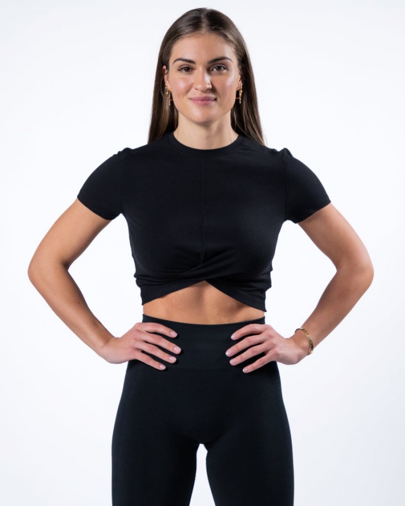 Chemises Alphalete Evo Twist Crop Noir Femme | IJU-46081003