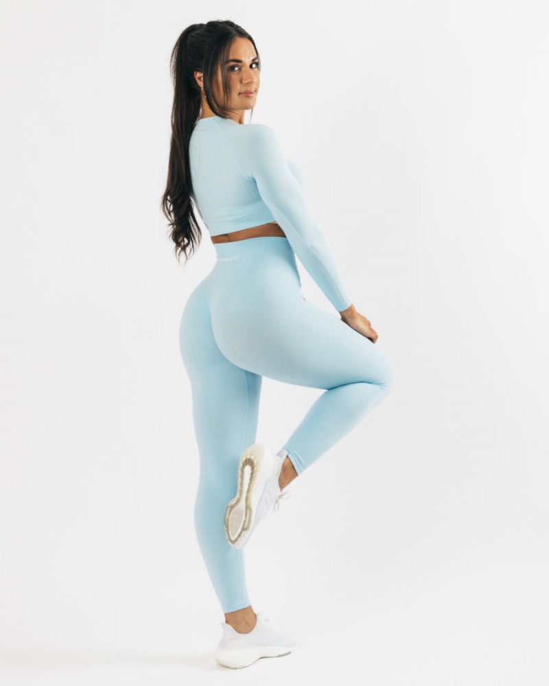 Manches Longues Alphalete Amplify LS Crop Bleu Femme | KCI-55705124