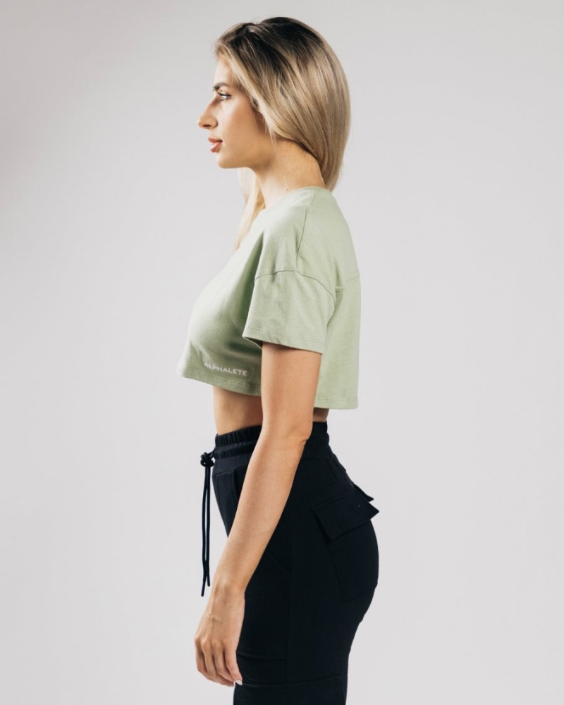 Chemises Alphalete Heavy Coton Dropped Shoulder Crop Matcha Femme | WMI-35182882