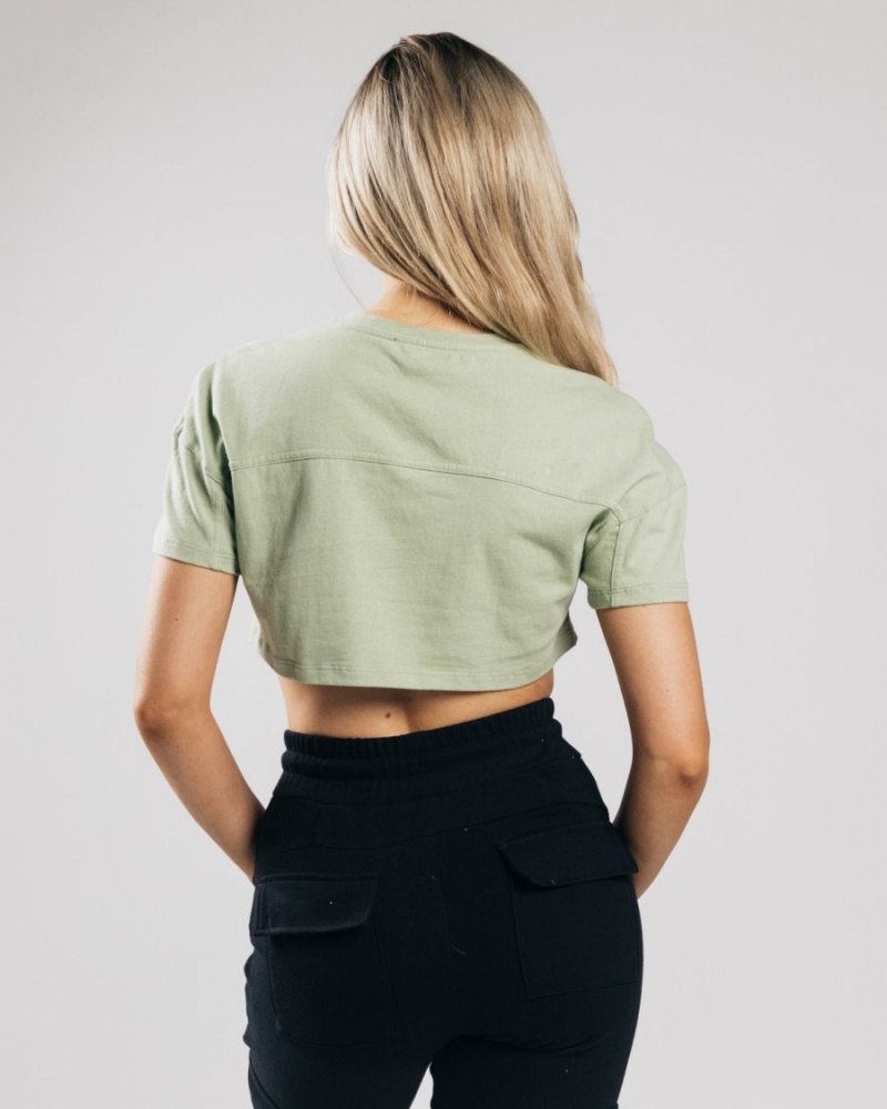 Chemises Alphalete Heavy Coton Dropped Shoulder Crop Matcha Femme | WMI-35182882