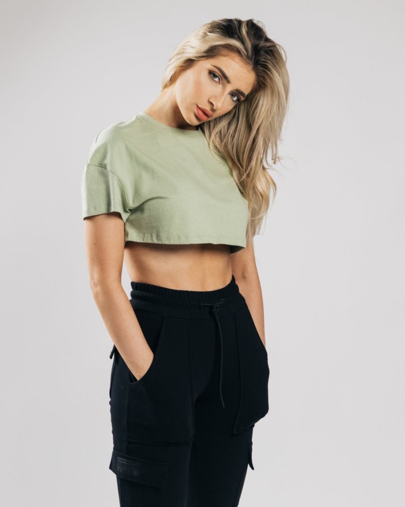 Chemises Alphalete Heavy Coton Dropped Shoulder Crop Matcha Femme | WMI-35182882