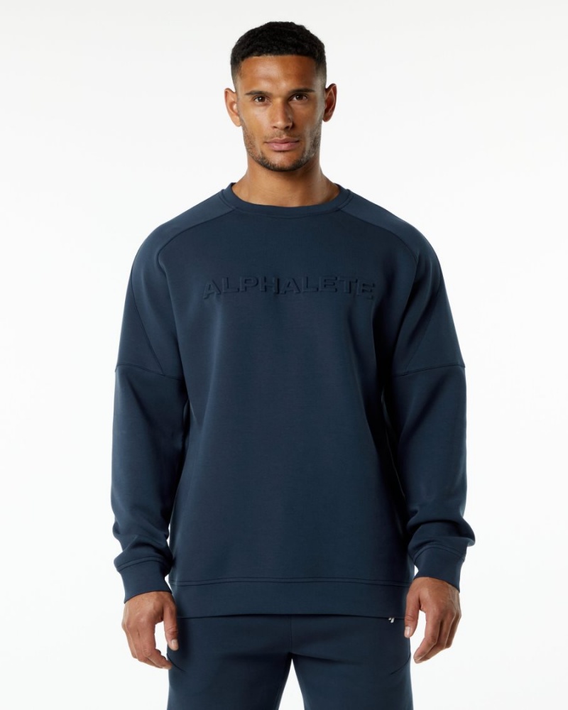 Vestes Alphalete ELMTS Crewneck Pull Bleu Marine Homme | ANS-42128839