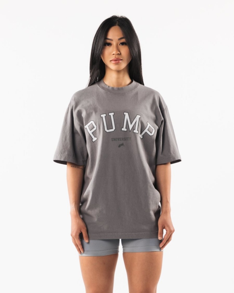 Chemises Alphalete Pump University Tee Charcoal Femme | ZRN-43453701