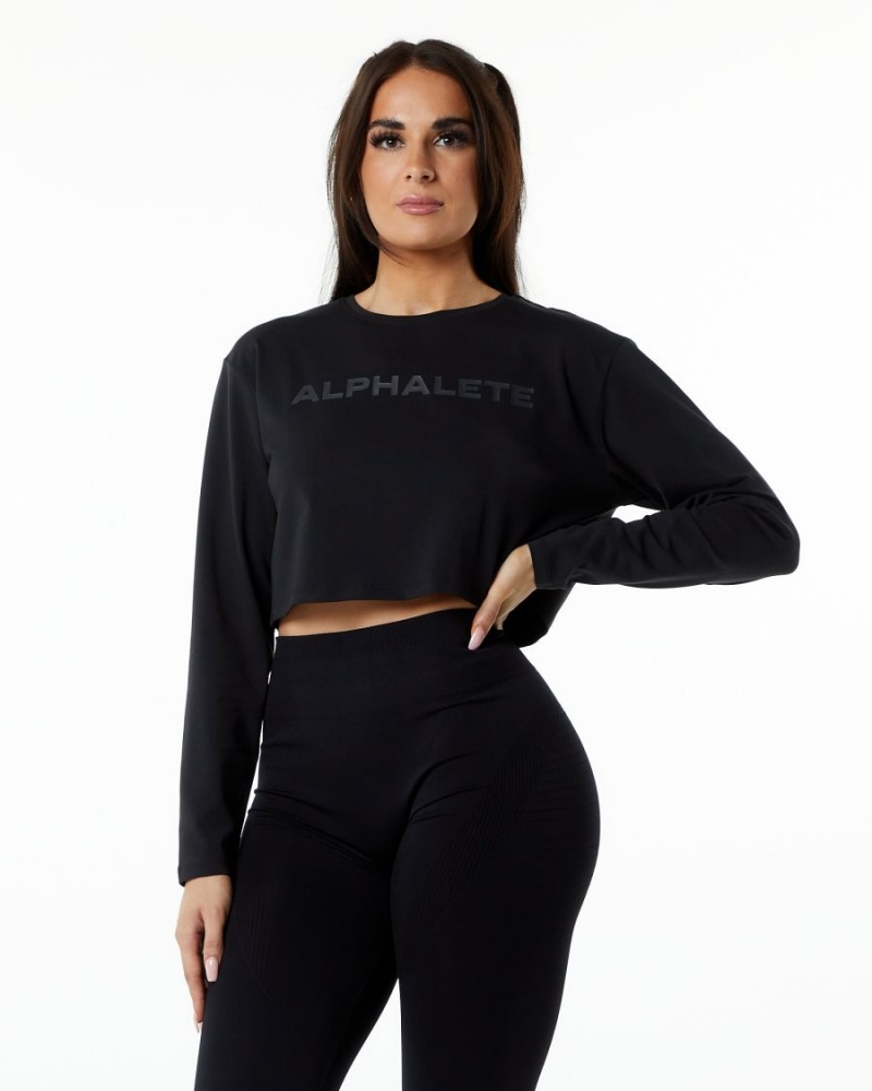 Manches Longues Alphalete Core LS Crop Blackout Femme | UUV-84509764