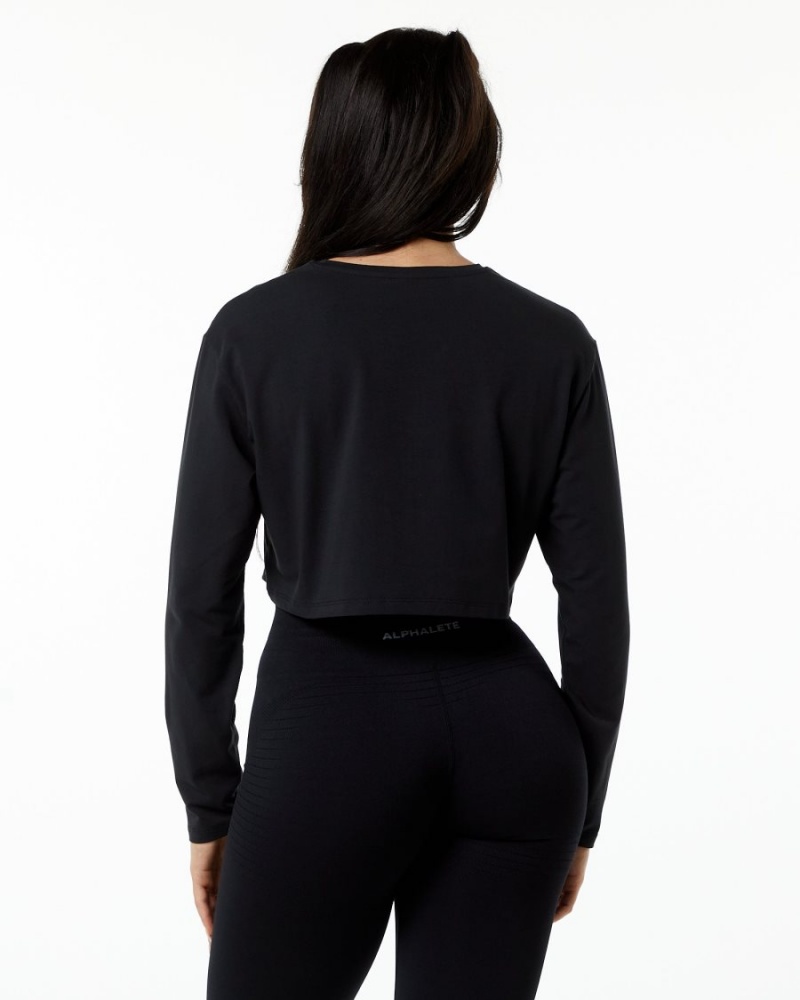 Manches Longues Alphalete Core LS Crop Blackout Femme | UUV-84509764