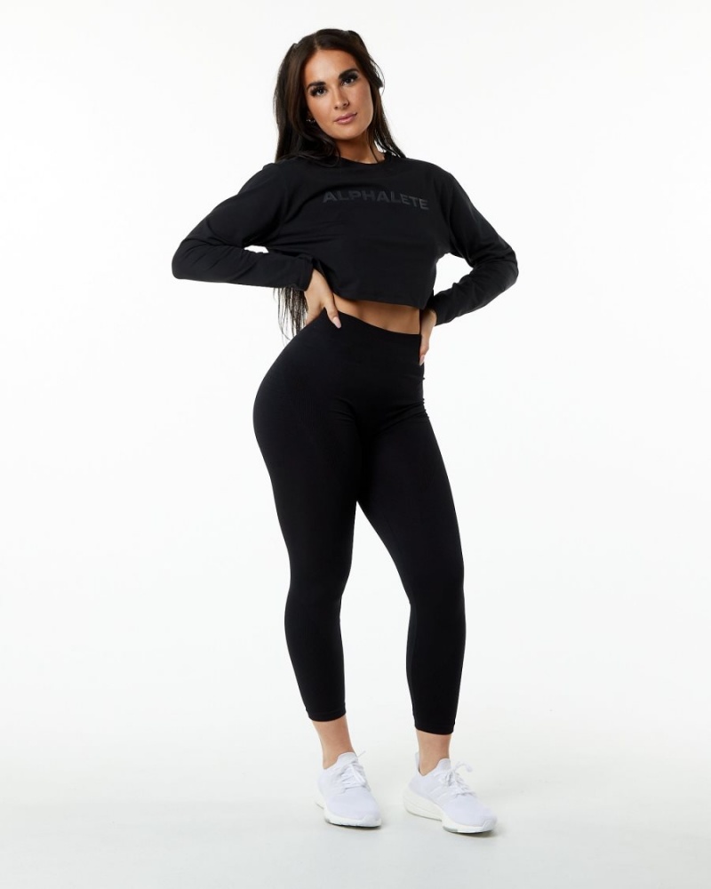 Manches Longues Alphalete Core LS Crop Blackout Femme | UUV-84509764