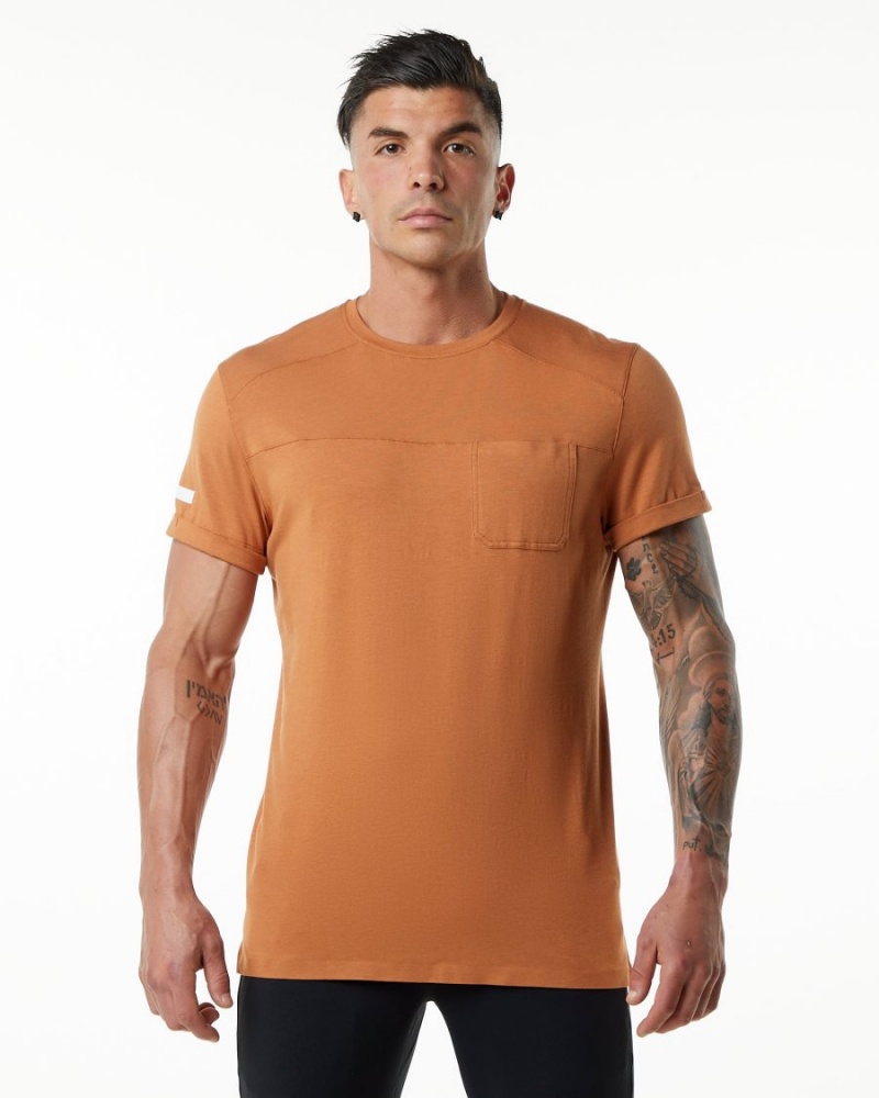 Chemises Alphalete Evo Pocket Tee Camel Homme | UCJ-42114381