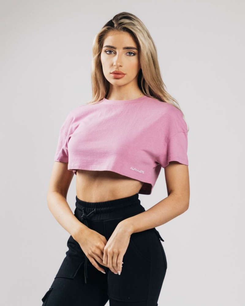 Chemises Alphalete Heavy Coton Dropped Shoulder Crop Rose Femme | BHP-11595792