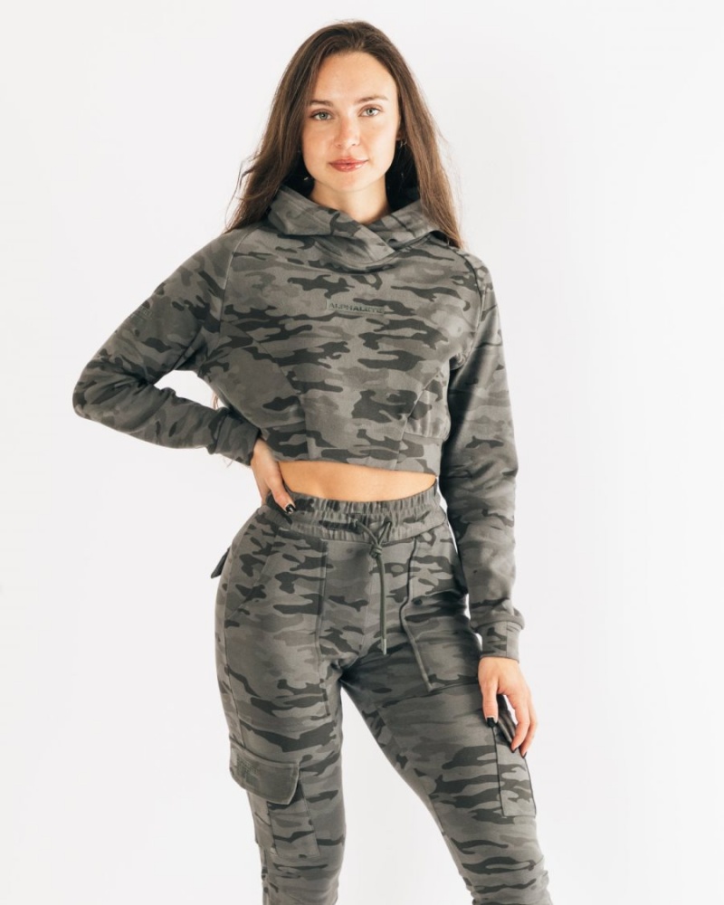 Sweat a Capuche Alphalete Identity Pro Crop Hoodie Camouflage Femme | YXQ-21361089