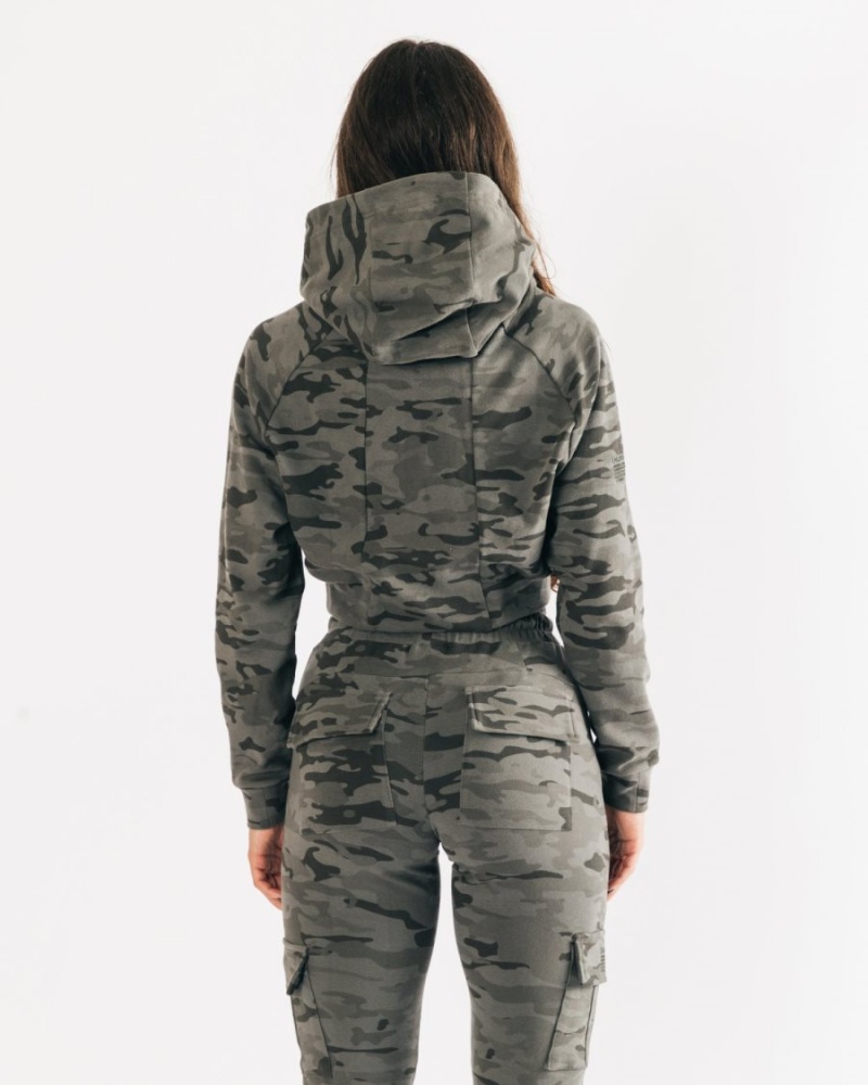 Sweat a Capuche Alphalete Identity Pro Crop Hoodie Camouflage Femme | YXQ-21361089