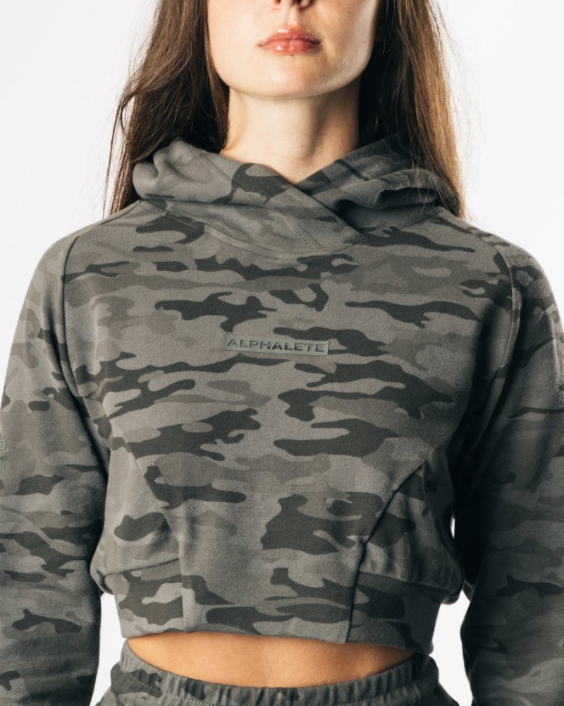 Sweat a Capuche Alphalete Identity Pro Crop Hoodie Camouflage Femme | YXQ-21361089