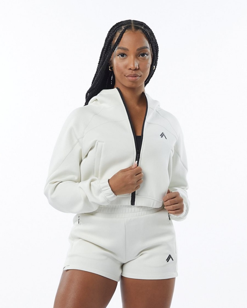 Vestes Alphalete ELMTS Full-Zip Crop Jacket Blanche Femme | YLA-74724629