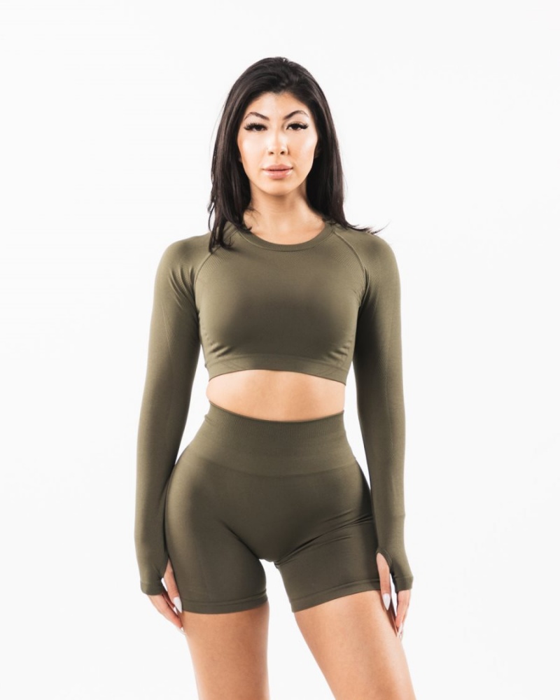 Manches Longues Alphalete Stratus LS Crop Oak Femme | AFS-30358817