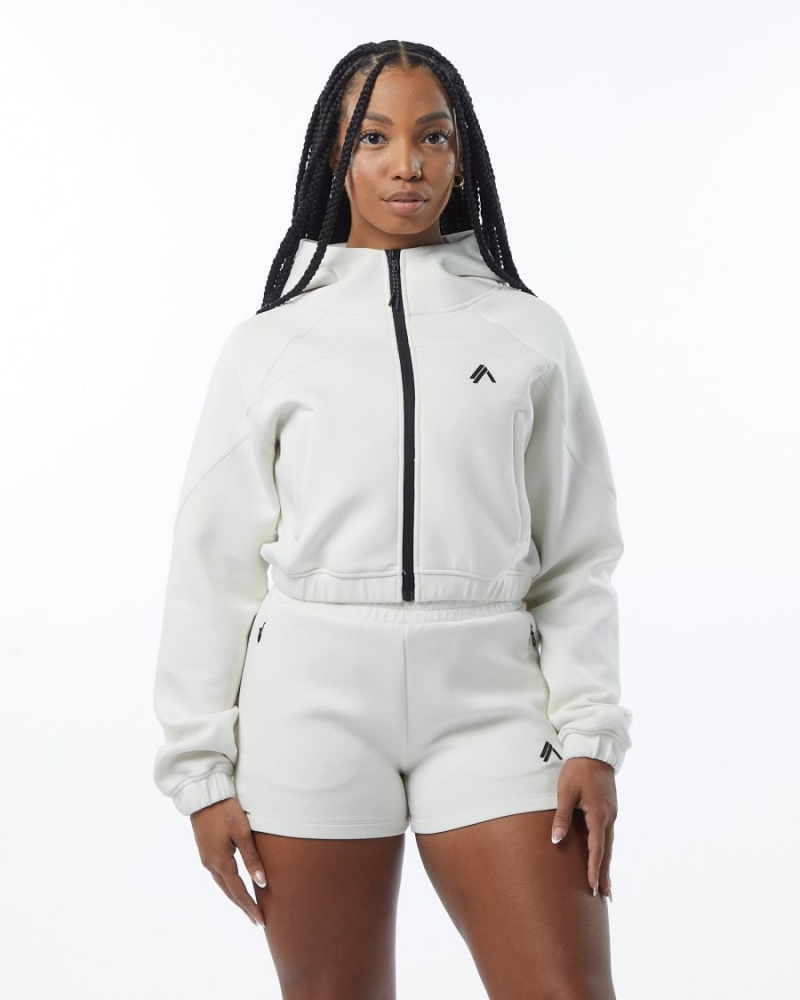 Vestes Alphalete ELMTS Full-Zip Crop Jacket Blanche Femme | YLA-74724629