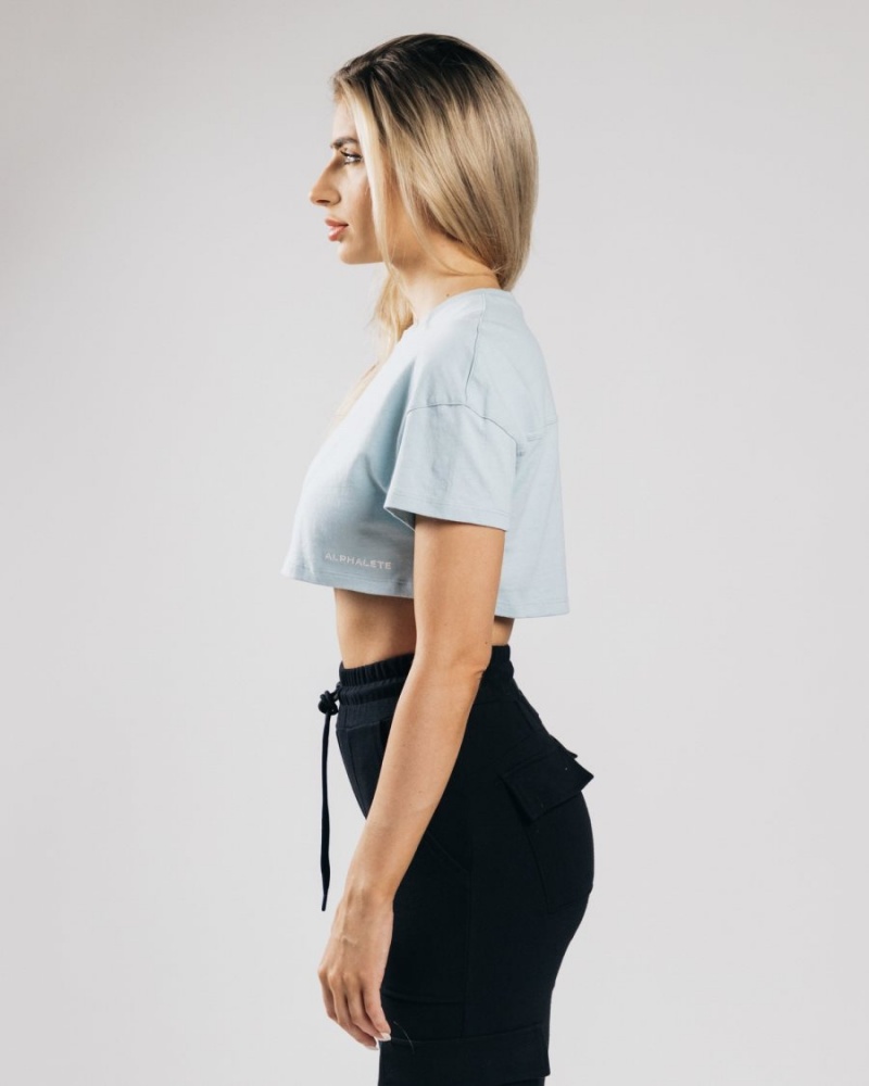 Chemises Alphalete Heavy Coton Dropped Shoulder Crop Bleu Femme | YAM-35762827