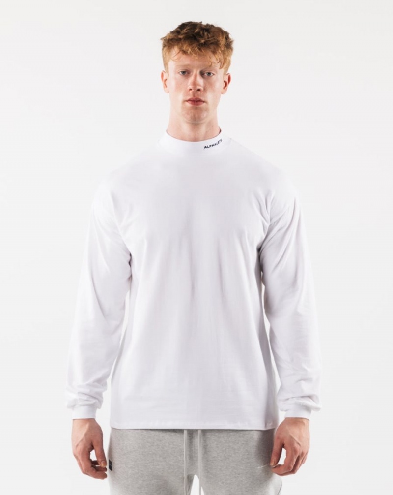 Chemises Alphalete Brushed Core Mock Neck LS Blanche Homme | IKI-67798298