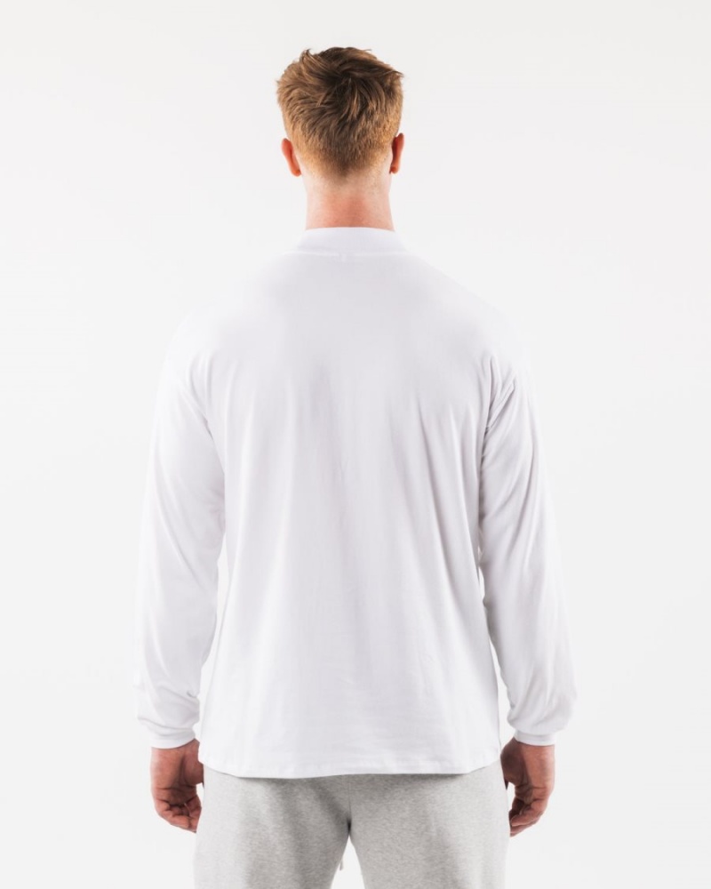 Chemises Alphalete Brushed Core Mock Neck LS Blanche Homme | IKI-67798298