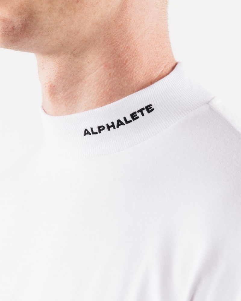 Chemises Alphalete Brushed Core Mock Neck LS Blanche Homme | IKI-67798298