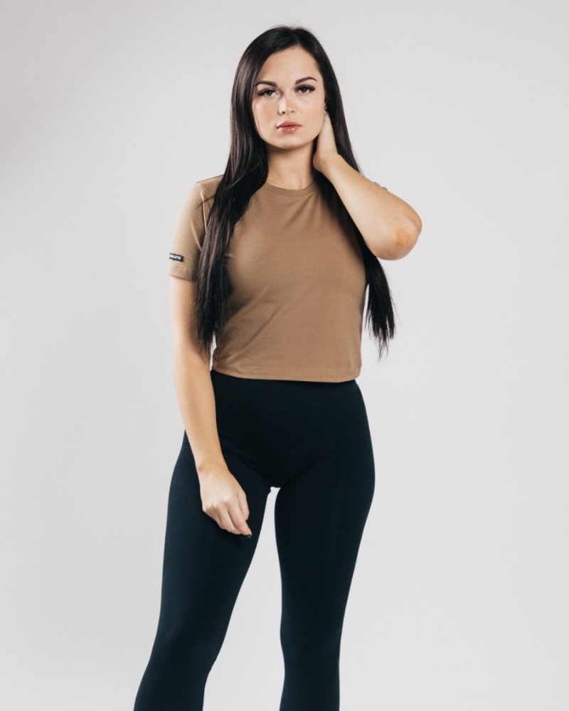 Chemises Alphalete Essential Corta Sleeve Crop Noir Femme | NFD-96104036