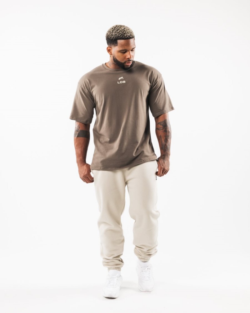 Chemises Alphalete Brushed Crest Tee Desert Taupe / Sea Shell Homme | XQD-64735443