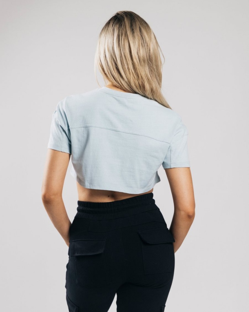 Chemises Alphalete Heavy Coton Dropped Shoulder Crop Bleu Femme | YAM-35762827