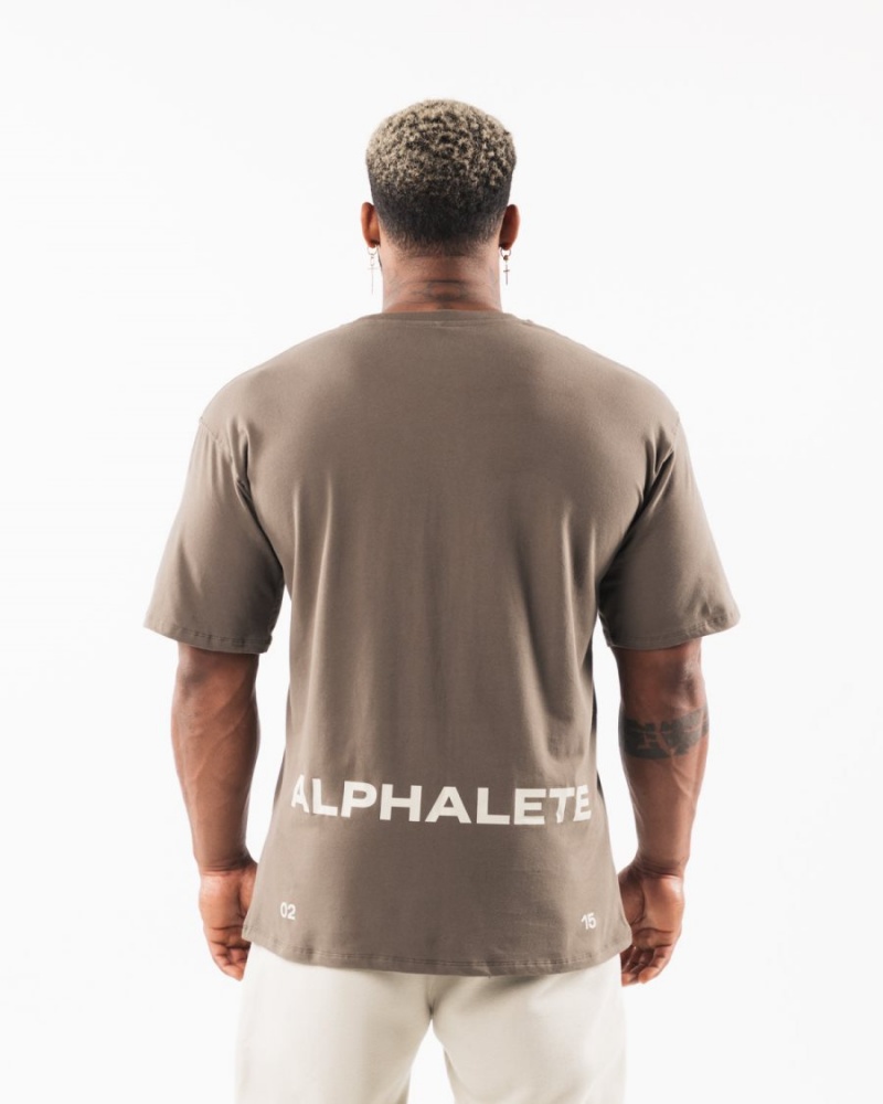 Chemises Alphalete Brushed Crest Tee Desert Taupe / Sea Shell Homme | XQD-64735443