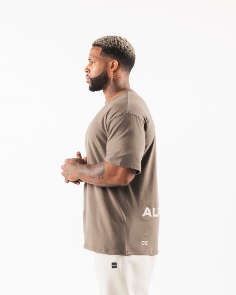 Chemises Alphalete Brushed Crest Tee Desert Taupe / Sea Shell Homme | XQD-64735443