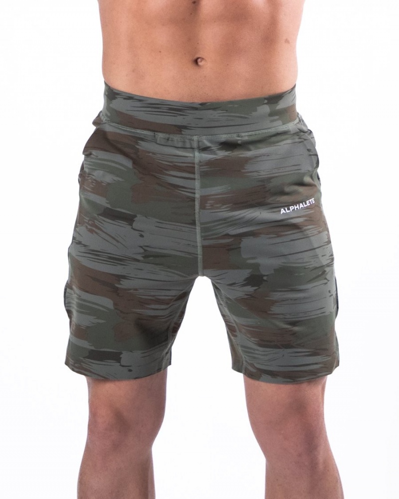 Short Alphalete Trace Corta 8" Vert Olive Camouflage Homme | YUY-76399259