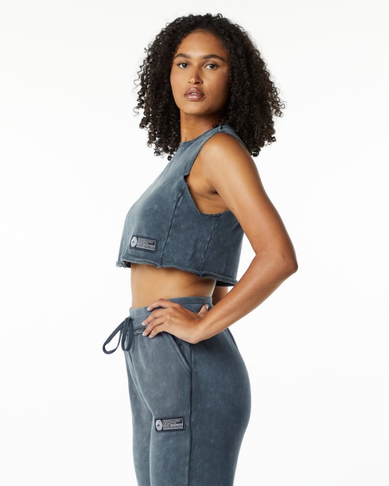 Debardeur Alphalete Very Terry Crop Cutoff Bleu Femme | XGF-78669920