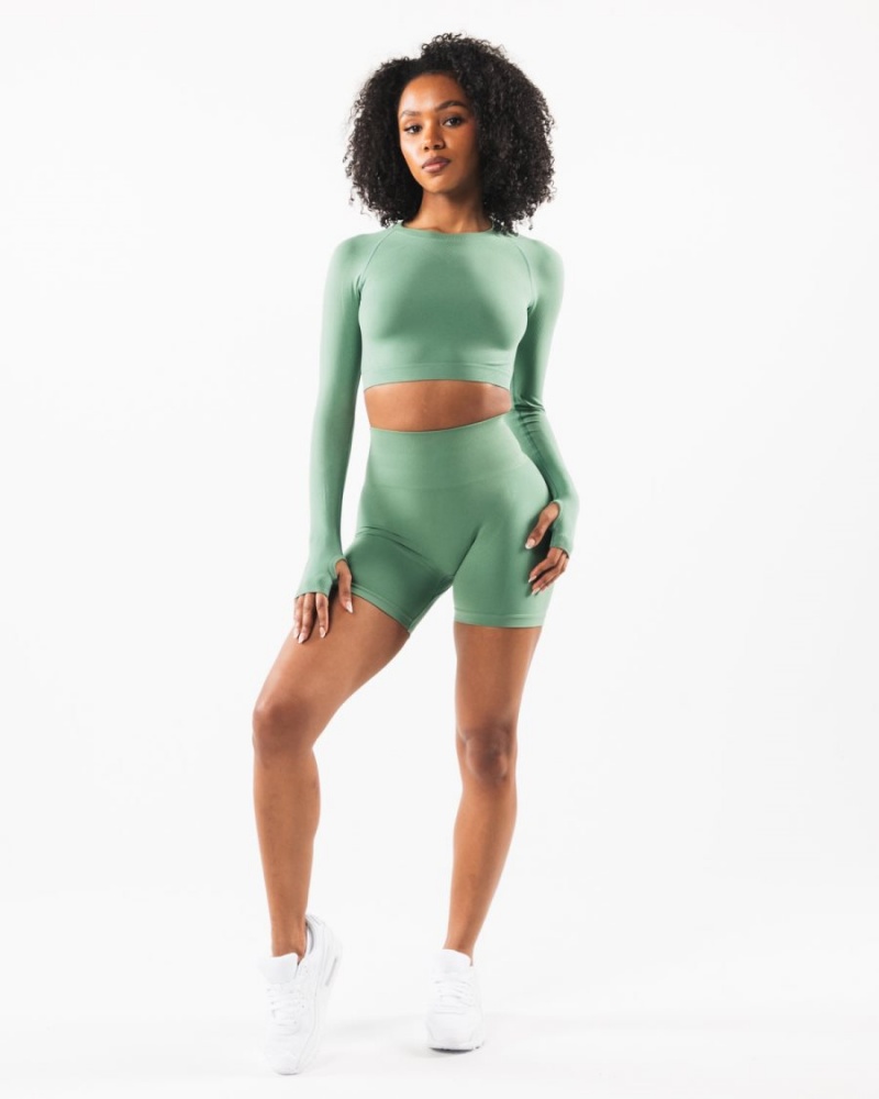 Manches Longues Alphalete Stratus LS Crop Jade Femme | IOK-86246444