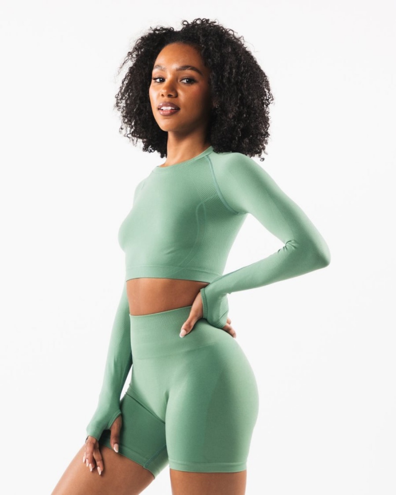 Manches Longues Alphalete Stratus LS Crop Jade Femme | IOK-86246444