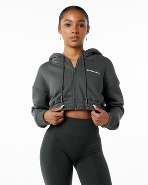 Vestes Alphalete Classiche Capital Full-Zip Crop Jacket Smoke Femme | OWF-48410841