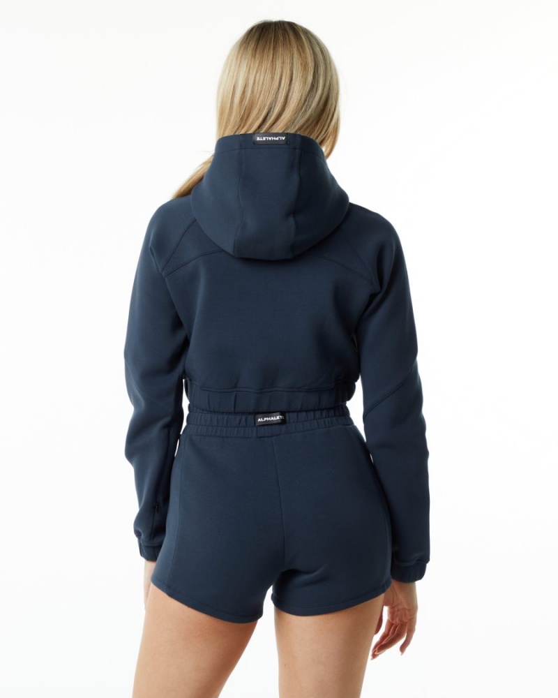 Vestes Alphalete ELMTS Full-Zip Crop Jacket Bleu Marine Femme | ZCB-12647824