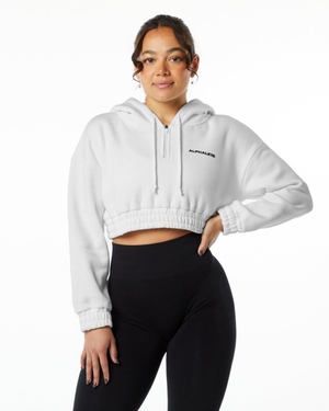 Sweat a Capuche Alphalete Classiche Capital Crop Hoodie Blanche Femme | JYR-37352840