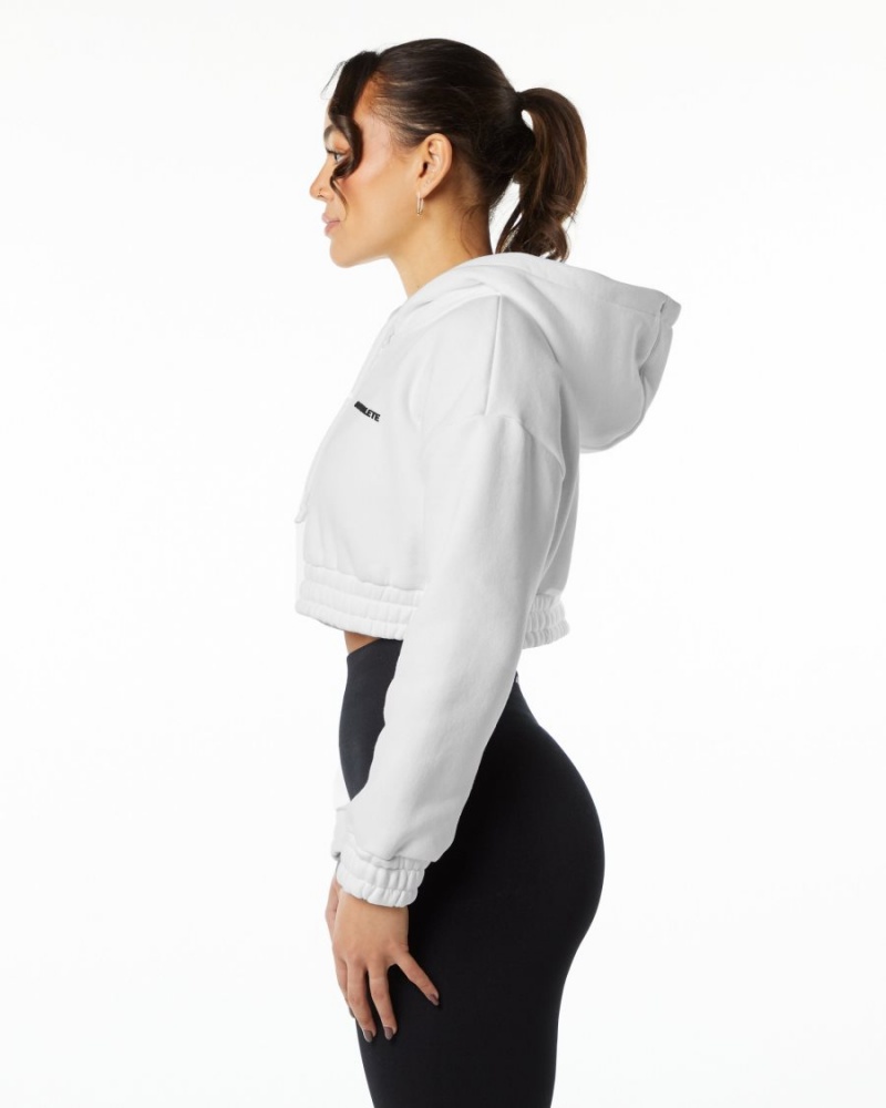 Sweat a Capuche Alphalete Classiche Capital Crop Hoodie Blanche Femme | JYR-37352840