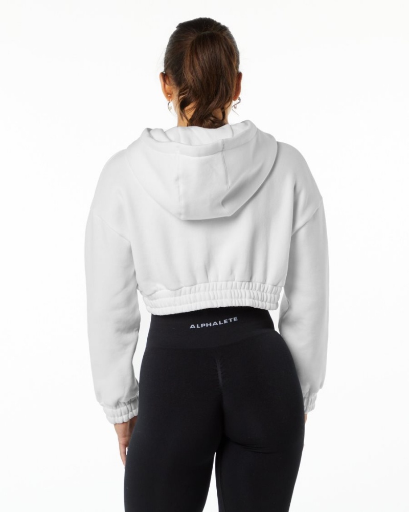 Sweat a Capuche Alphalete Classiche Capital Crop Hoodie Blanche Femme | JYR-37352840