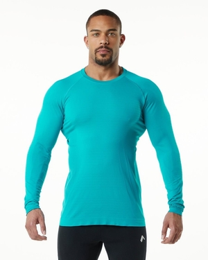 Chemises Alphalete Hero Long Sleeve Tee Ocean Homme | YIM-29194235