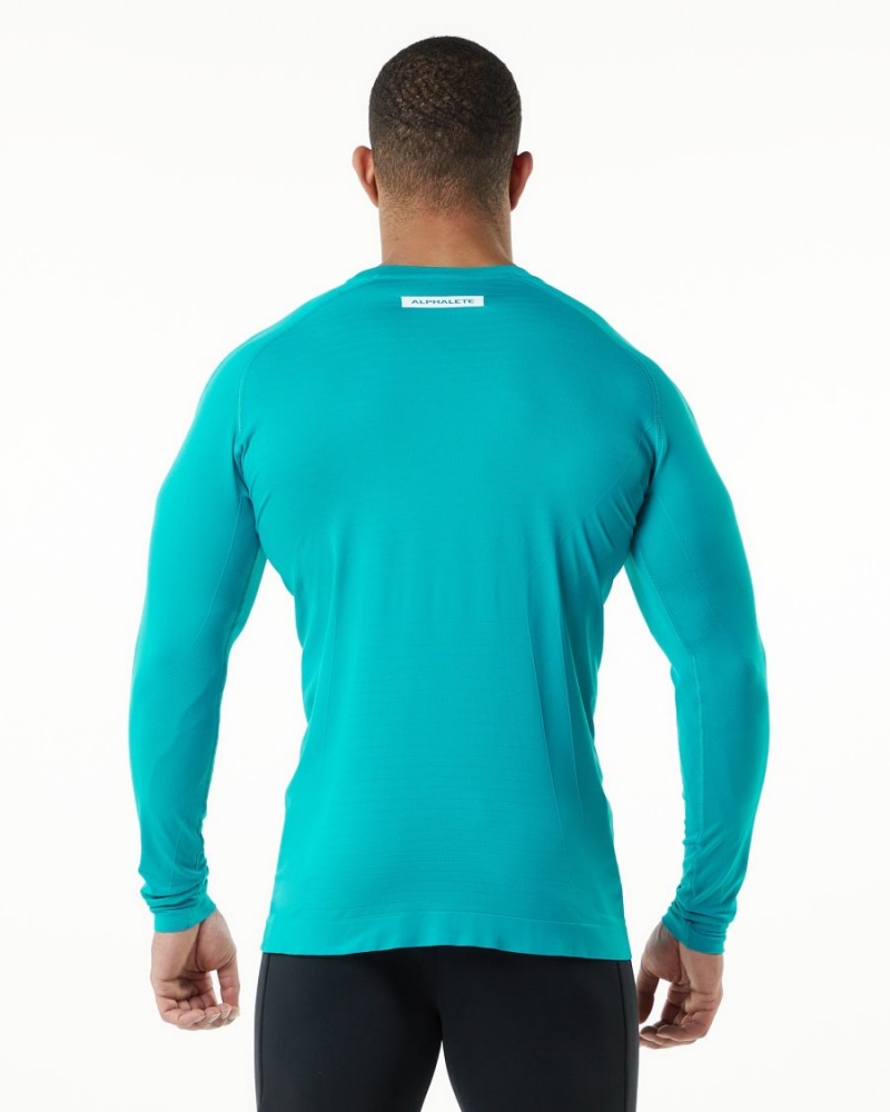 Chemises Alphalete Hero Long Sleeve Tee Ocean Homme | YIM-29194235